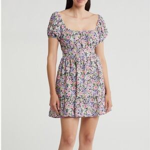 Velvet Torch Floral Puff Sleeve Mini Dress